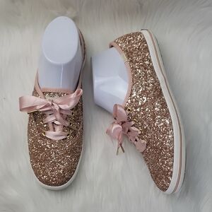 KEDS X KATE SPADE Rose Gold Glitter Ribbon Lace Up Party Wedding Glam Sneakers 7